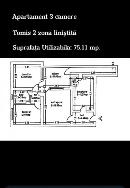 vânzare Apartament 3 camere Ultracentral zona foarte liniștită 