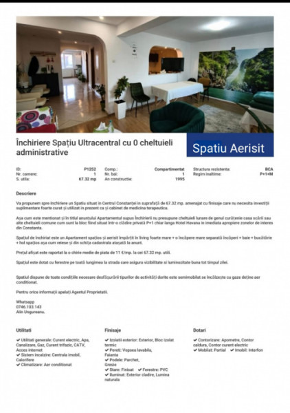 Închiriere Spațiu Ultracentral cu 0 cheltuieli administrative 