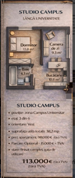 Vanzare Studio Unicat Universitate Campus 