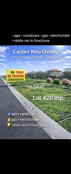 Vânzare Teren 420 mp. Ovidiu cartier nou