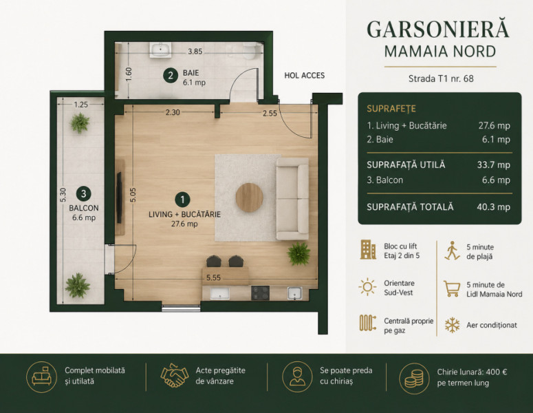 Vânzare Garsoniera Mamaia Nord pe strada liniștită 