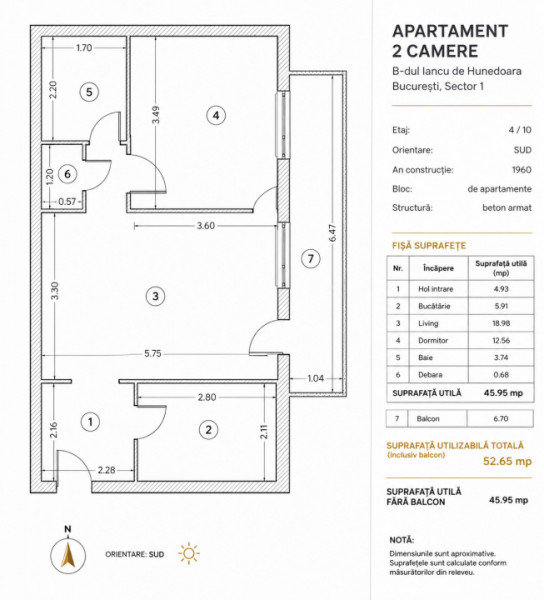 Apartament 2 camere bulevard Iancu de Hunedoara vedere liberă 