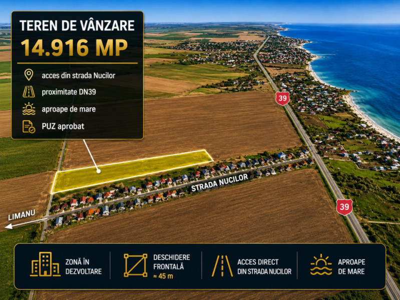 Vânzare teren intravilan Limanu _ Vama Veche 14.916 mp. cu PUZ aprobat