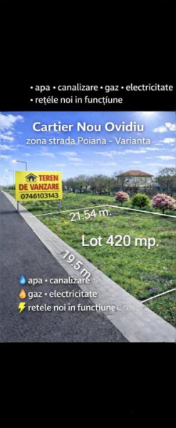 Vânzare Teren 420 mp. Ovidiu cartier nou