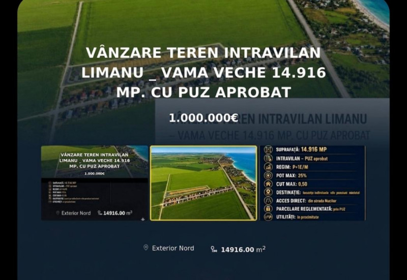 Vânzare loturi teren intravilane Limanu Vama Veche minim 500 mp. PUZ 