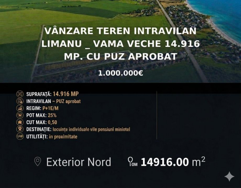 Vânzare loturi teren intravilane Limanu Vama Veche minim 500 mp. PUZ 