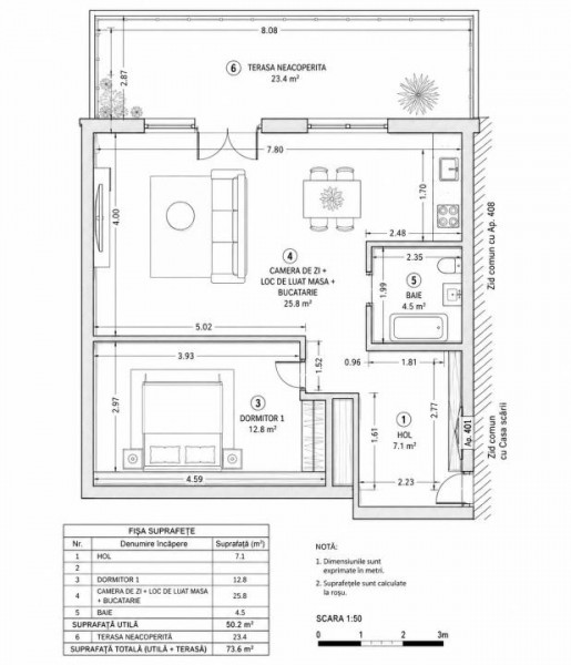 Apartament 73.6 mp. Novopolis cu terasă 23.4 mp. + parcare proprietate