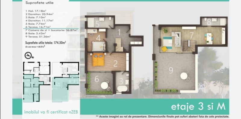 Duplex 3 camere cu terasa si balcon boutique Heracleea Residence